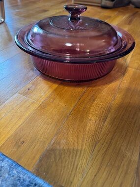 LARGE Visions Cookware:Corning 1.5L RIBBED Casserole Dish Pot Pan Lid CRANBERRY